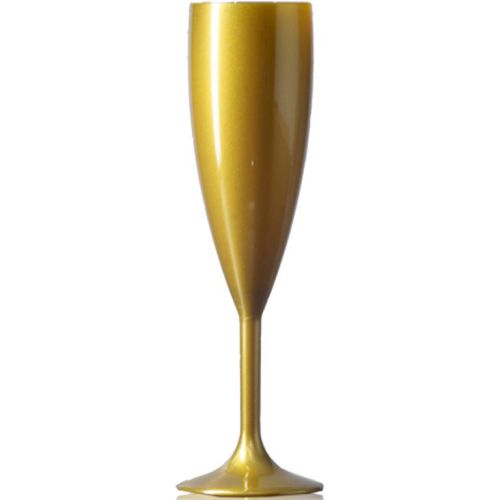 dieses 19 cl goldfarbene Sektglas aus Kunststoff ist zum Bedrucken geeignet